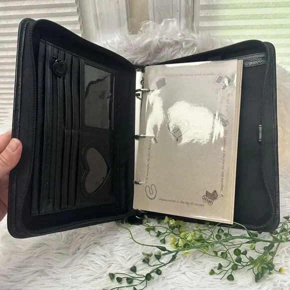 Brighton Black Leather Binder with Croc Emboss and Silver Decorative Clasp - Picture 5 of 13